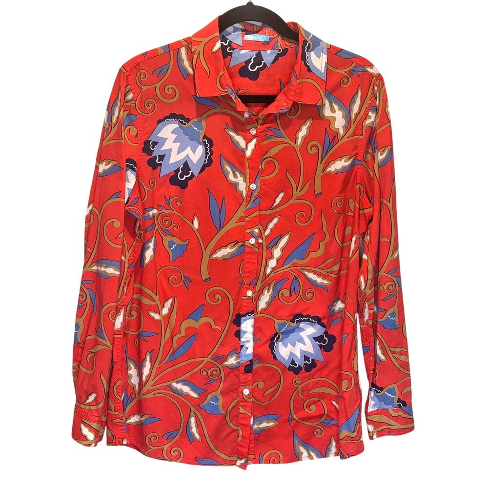 J. McLaughlin Lois Floral Print Long Sleeve Cotton Button Down Shirt - Large